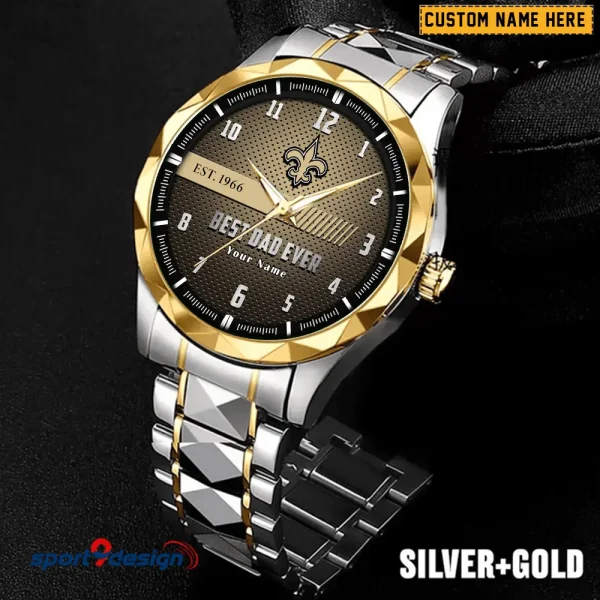 New Orleans Saints Best Dad Ever Luxury Diamond Men Wristwatch Father's Day Gift SPTDMW185