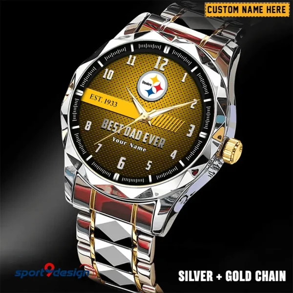 Pittsburgh Steelers Best Dad Ever Luxury Diamond Men Wristwatch Father's Day Gift SPTDMW189 - Image 2