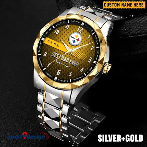 Pittsburgh Steelers Best Dad Ever Luxury Diamond Men Wristwatch Father's Day Gift SPTDMW189