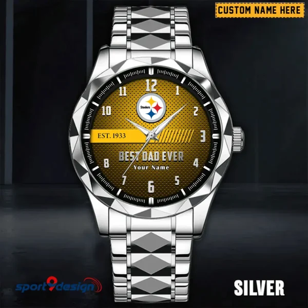 Pittsburgh Steelers Best Dad Ever Luxury Diamond Men Wristwatch Father's Day Gift SPTDMW189 - Image 4