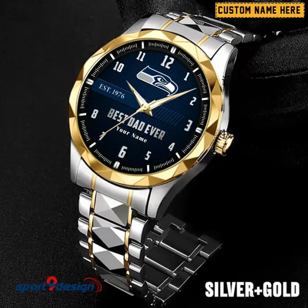 Seattle Seahawks Best Dad Ever Luxury Diamond Men Wristwatch Father's Day Gift SPTDMW191
