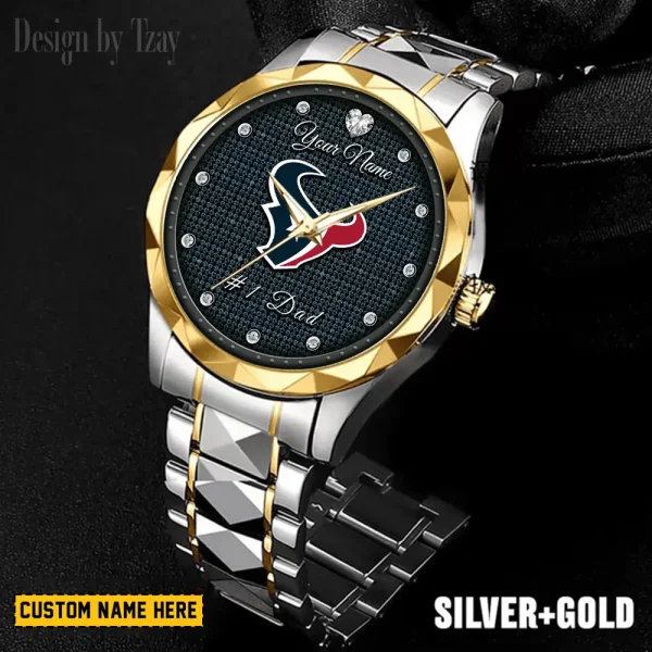 Houston Texans #1 Dad Luxury Diamond Men Wristwatch Father's Day Gift SPTDMW207