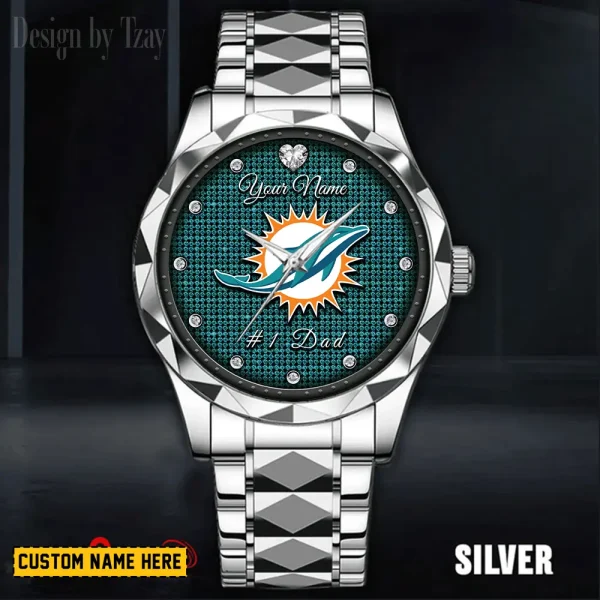 Miami Dolphins #1 Dad Luxury Diamond Men Wristwatch Father's Day Gift SPTDMW214 - Image 2