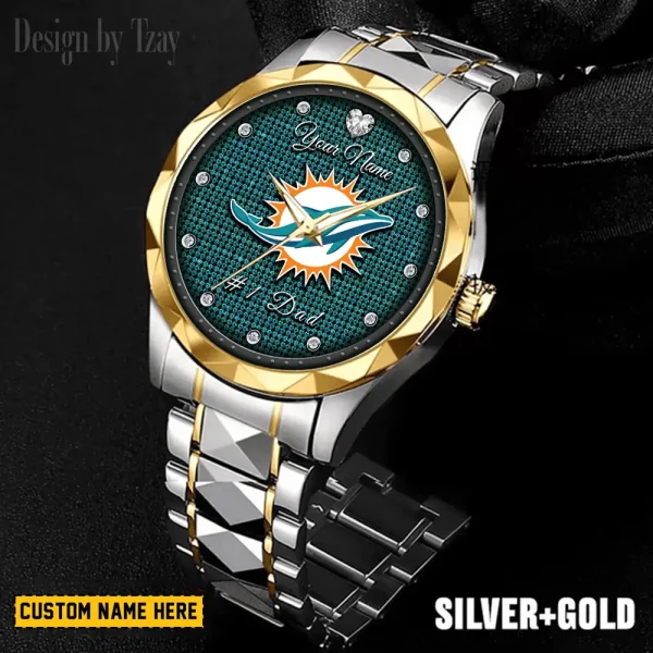 Miami Dolphins #1 Dad Luxury Diamond Men Wristwatch Father's Day Gift SPTDMW214