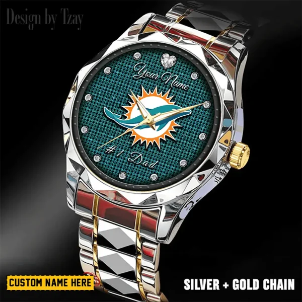 Miami Dolphins #1 Dad Luxury Diamond Men Wristwatch Father's Day Gift SPTDMW214 - Image 5