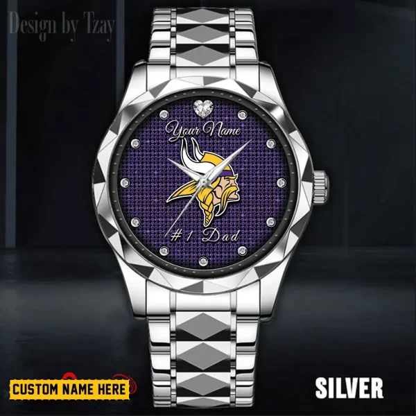 Minnesota Vikings #1 Dad Luxury Diamond Men Wristwatch Father's Day Gift SPTDMW215 - Image 2
