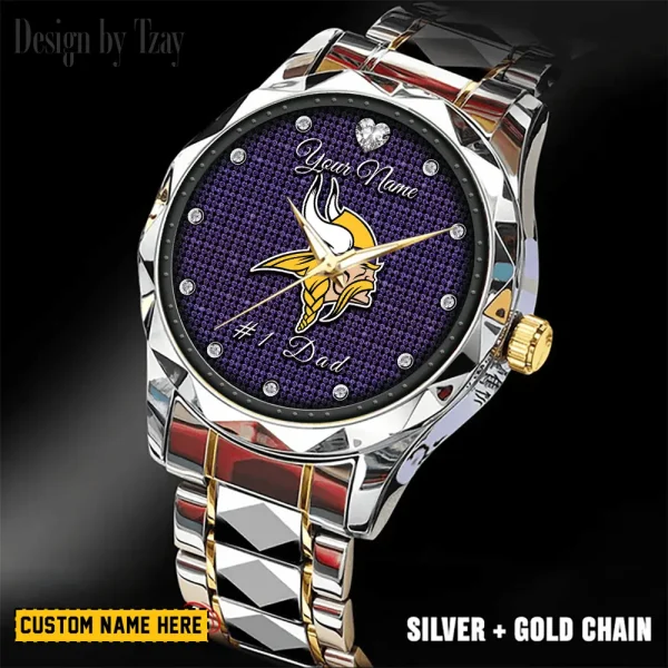 Minnesota Vikings #1 Dad Luxury Diamond Men Wristwatch Father's Day Gift SPTDMW215 - Image 3