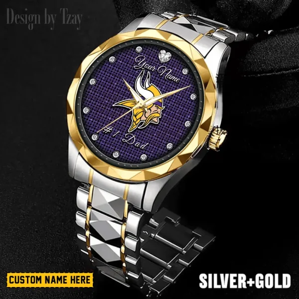 Minnesota Vikings #1 Dad Luxury Diamond Men Wristwatch Father's Day Gift SPTDMW215
