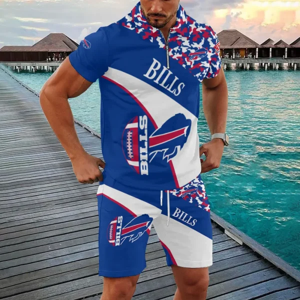 Buffalo Bills NFL New2025 Quarter Zip Polo and Short AZPLZ617