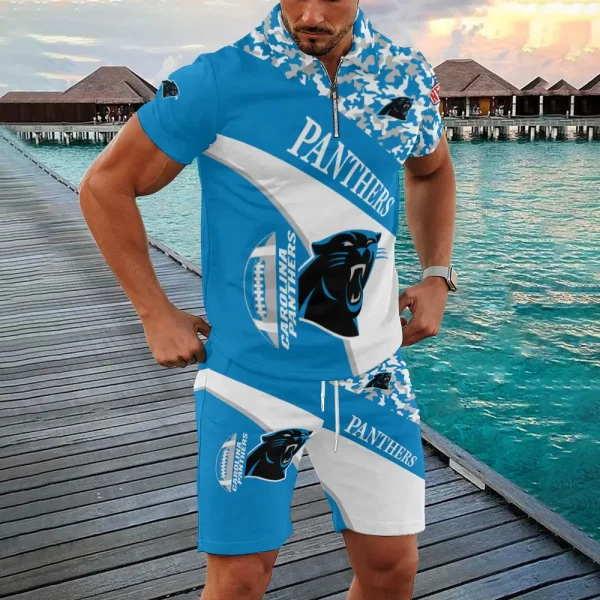 Carolina Panthers NFL New2025 Quarter Zip Polo and Short AZPLZ618