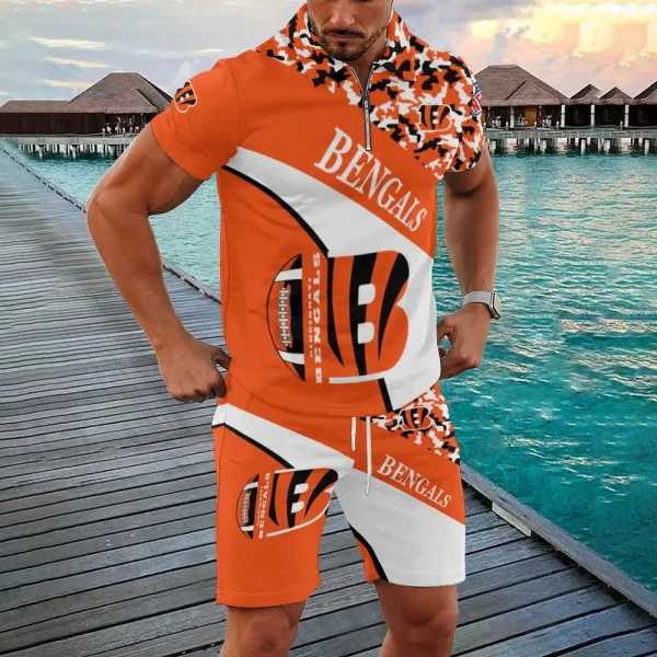 Cincinnati Bengals NFL New2025 Quarter Zip Polo and Short AZPLZ620