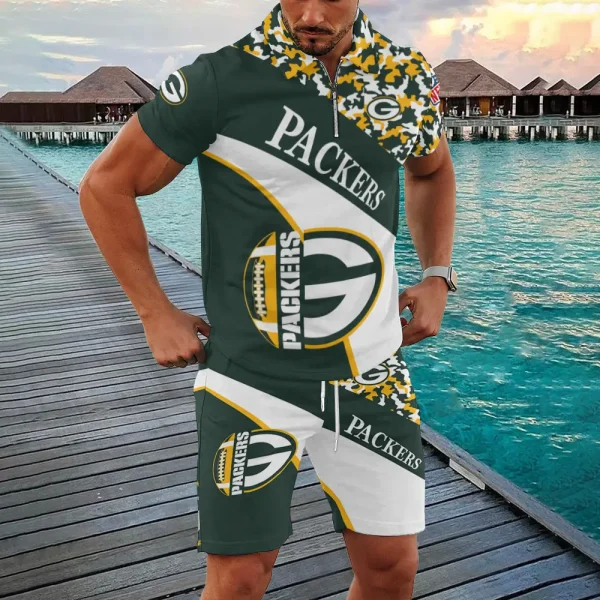 Green Bay Packers NFL New2025 Quarter Zip Polo and Short AZPLZ622