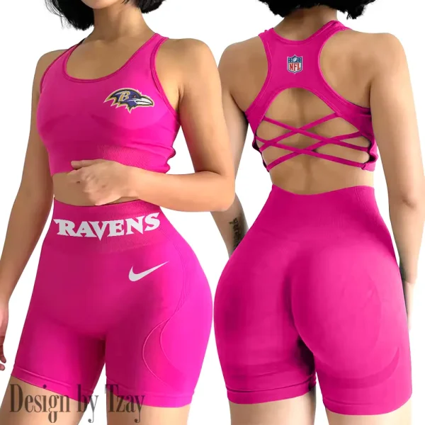 Baltimore Ravens 2-PCS Women's Seamless Yoga Set Sexy Sport Bra High Waist Sports Shorts 2025 SPT2PWSYS035 - Image 5