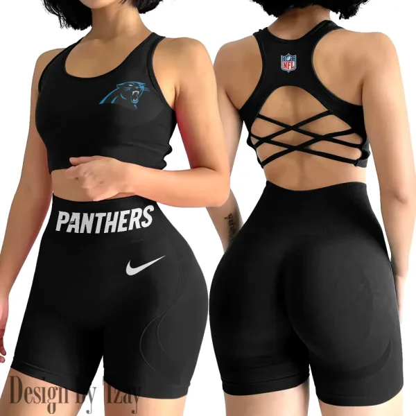 Carolina Panthers 2-PCS Women's Seamless Yoga Set Sexy Sport Bra High Waist Sports Shorts 2025 SPT2PWSYS037