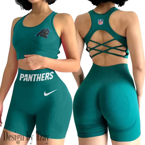 Carolina Panthers 2-PCS Women's Seamless Yoga Set Sexy Sport Bra High Waist Sports Shorts 2025 SPT2PWSYS037 - Image 2