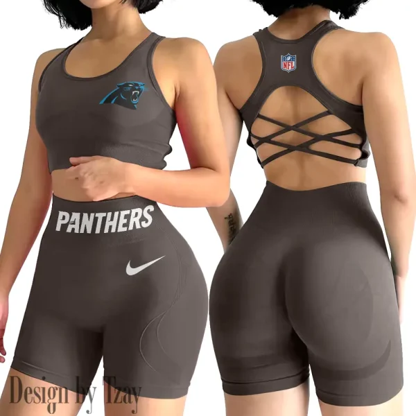 Carolina Panthers 2-PCS Women's Seamless Yoga Set Sexy Sport Bra High Waist Sports Shorts 2025 SPT2PWSYS037 - Image 3