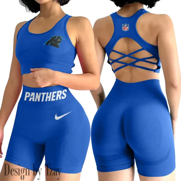 Carolina Panthers 2-PCS Women's Seamless Yoga Set Sexy Sport Bra High Waist Sports Shorts 2025 SPT2PWSYS037 - Image 5