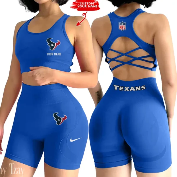 Houston Texans 2-PCS Women's Seamless Yoga Set Sexy Sport Bra High Waist Sports Shorts 2025 SPT2PWSYS013 - Image 5
