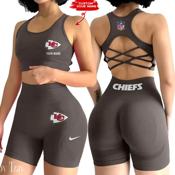 Kansas City Chiefs 2-PCS Women's Seamless Yoga Set Sexy Sport Bra High Waist Sports Shorts 2025 SPT2PWSYS016 - Image 4