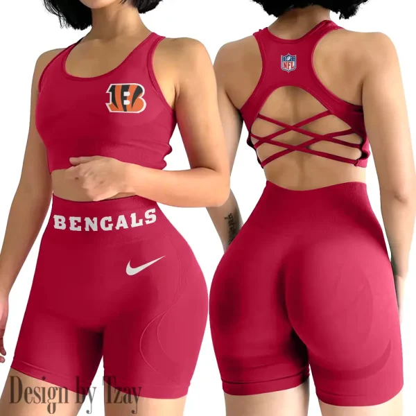 Cincinnati Bengals 2-PCS Women's Seamless Yoga Set Sexy Sport Bra High Waist Sports Shorts 2025 SPT2PWSYS039 - Image 2