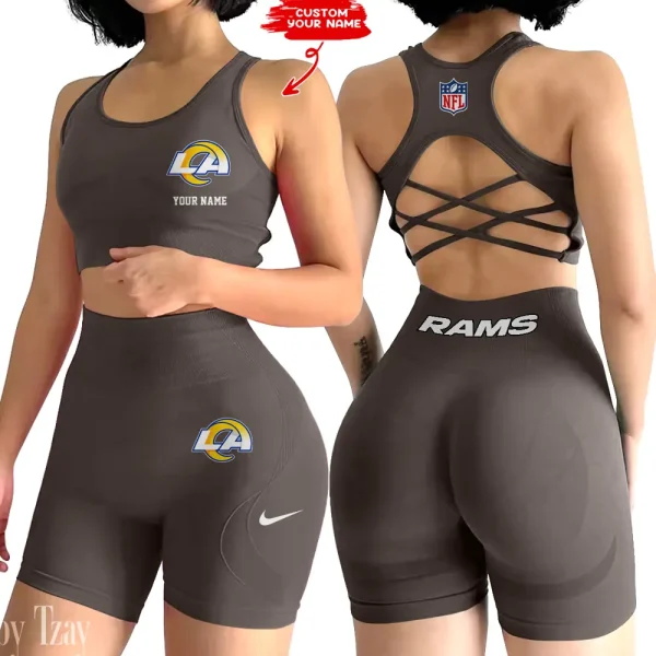 Los Angeles Rams 2-PCS Women's Seamless Yoga Set Sexy Sport Bra High Waist Sports Shorts 2025 SPT2PWSYS019 - Image 2