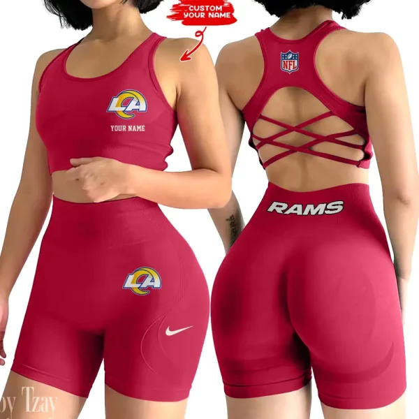 Los Angeles Rams 2-PCS Women's Seamless Yoga Set Sexy Sport Bra High Waist Sports Shorts 2025 SPT2PWSYS019 - Image 4