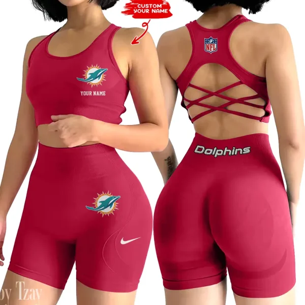 Miami Dolphins 2-PCS Women's Seamless Yoga Set Sexy Sport Bra High Waist Sports Shorts 2025 SPT2PWSYS020 - Image 5