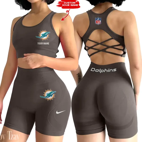 Miami Dolphins 2-PCS Women's Seamless Yoga Set Sexy Sport Bra High Waist Sports Shorts 2025 SPT2PWSYS020 - Image 6