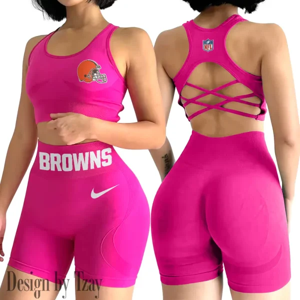 Cleveland Browns 2-PCS Women's Seamless Yoga Set Sexy Sport Bra High Waist Sports Shorts 2025 SPT2PWSYS040 - Image 4