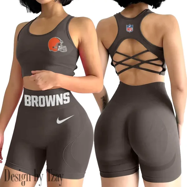 Cleveland Browns 2-PCS Women's Seamless Yoga Set Sexy Sport Bra High Waist Sports Shorts 2025 SPT2PWSYS040 - Image 5