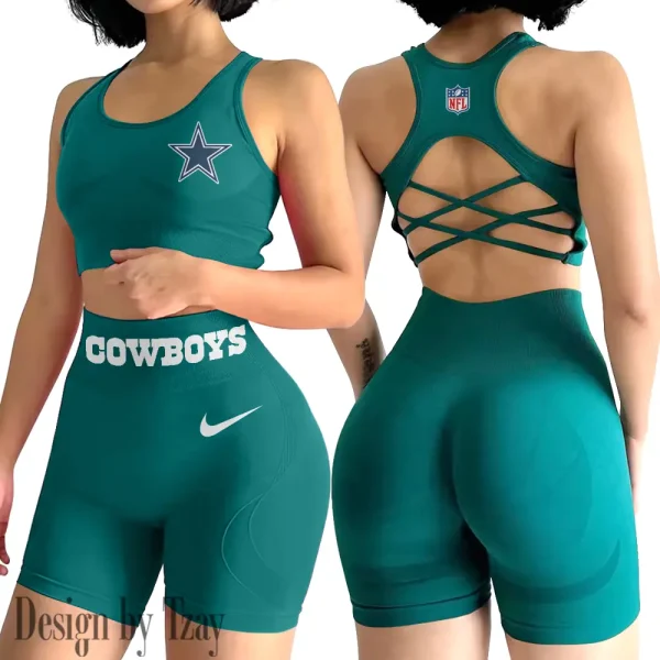 Dallas Cowboys 2-PCS Women's Seamless Yoga Set Sexy Sport Bra High Waist Sports Shorts 2025 SPT2PWSYS041