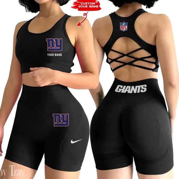 New York Giants 2-PCS Women's Seamless Yoga Set Sexy Sport Bra High Waist Sports Shorts 2025 SPT2PWSYS024 - Image 2