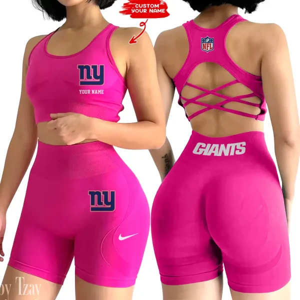 New York Giants 2-PCS Women's Seamless Yoga Set Sexy Sport Bra High Waist Sports Shorts 2025 SPT2PWSYS024 - Image 3