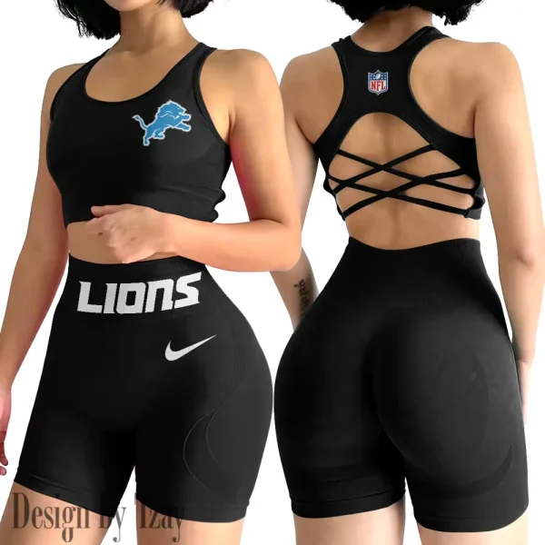 Detroit Lions 2-PCS Women's Seamless Yoga Set Sexy Sport Bra High Waist Sports Shorts 2025 SPT2PWSYS043