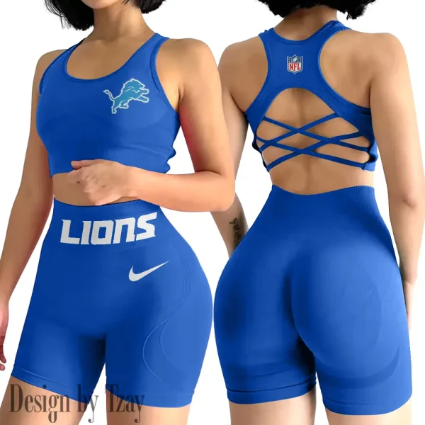 Detroit Lions 2-PCS Women's Seamless Yoga Set Sexy Sport Bra High Waist Sports Shorts 2025 SPT2PWSYS043 - Image 4