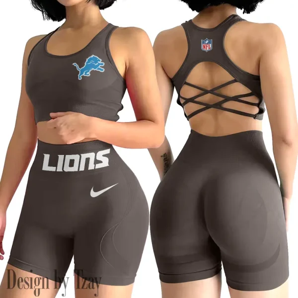 Detroit Lions 2-PCS Women's Seamless Yoga Set Sexy Sport Bra High Waist Sports Shorts 2025 SPT2PWSYS043 - Image 5