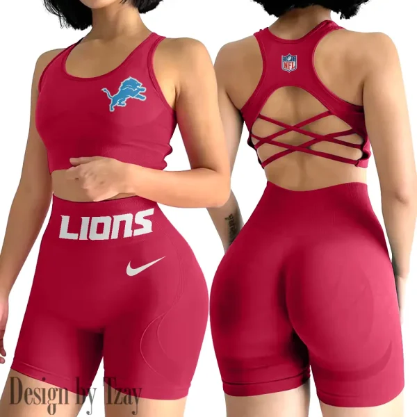 Detroit Lions 2-PCS Women's Seamless Yoga Set Sexy Sport Bra High Waist Sports Shorts 2025 SPT2PWSYS043 - Image 6
