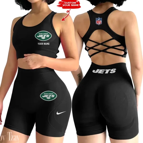 New York Jets 2-PCS Women's Seamless Yoga Set Sexy Sport Bra High Waist Sports Shorts 2025 SPT2PWSYS025