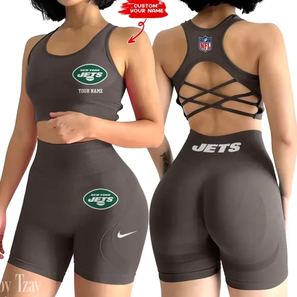 New York Jets 2-PCS Women's Seamless Yoga Set Sexy Sport Bra High Waist Sports Shorts 2025 SPT2PWSYS025 - Image 2