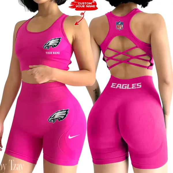 Philadelphia Eagles 2-PCS Women's Seamless Yoga Set Sexy Sport Bra High Waist Sports Shorts 2025 SPT2PWSYS026 - Image 2