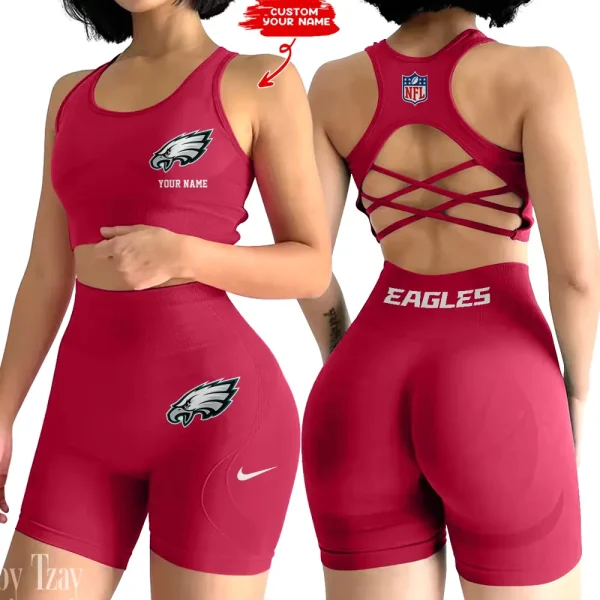 Philadelphia Eagles 2-PCS Women's Seamless Yoga Set Sexy Sport Bra High Waist Sports Shorts 2025 SPT2PWSYS026 - Image 3