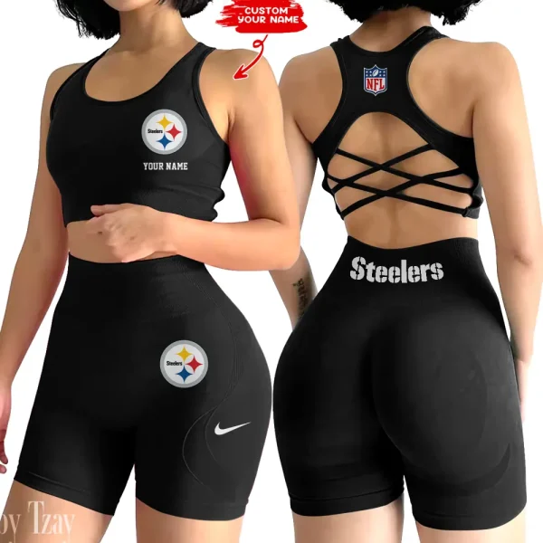 Pittsburgh Steelers 2-PCS Women's Seamless Yoga Set Sexy Sport Bra High Waist Sports Shorts 2025 SPT2PWSYS027 - Image 2