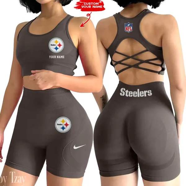 Pittsburgh Steelers 2-PCS Women's Seamless Yoga Set Sexy Sport Bra High Waist Sports Shorts 2025 SPT2PWSYS027