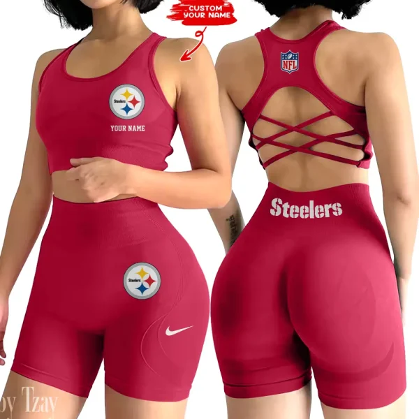 Pittsburgh Steelers 2-PCS Women's Seamless Yoga Set Sexy Sport Bra High Waist Sports Shorts 2025 SPT2PWSYS027 - Image 4