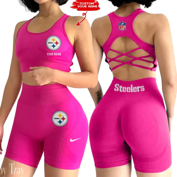 Pittsburgh Steelers 2-PCS Women's Seamless Yoga Set Sexy Sport Bra High Waist Sports Shorts 2025 SPT2PWSYS027 - Image 6
