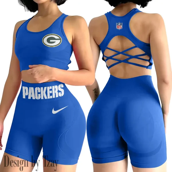 Green Bay Packers 2-PCS Women's Seamless Yoga Set Sexy Sport Bra High Waist Sports Shorts 2025 SPT2PWSYS044 - Image 2