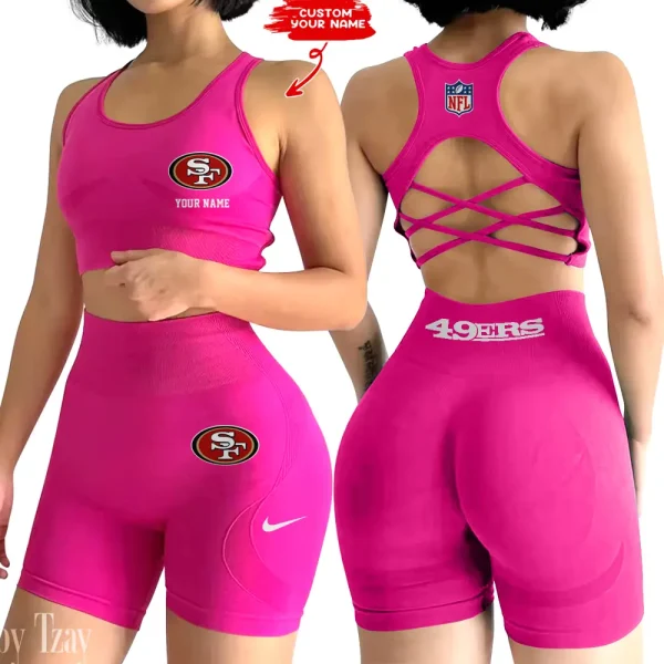 San Francisco 49ers 2-PCS Women's Seamless Yoga Set Sexy Sport Bra High Waist Sports Shorts 2025 SPT2PWSYS028 - Image 3