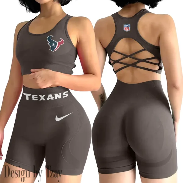 Houston Texans 2-PCS Women's Seamless Yoga Set Sexy Sport Bra High Waist Sports Shorts 2025 SPT2PWSYS045