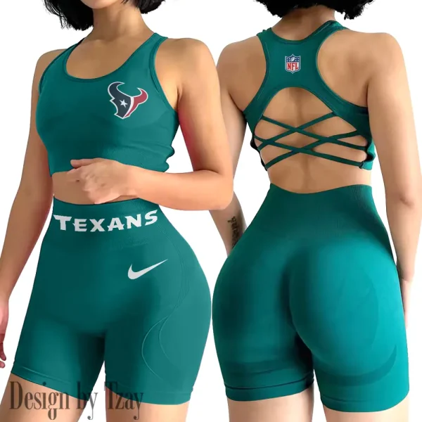 Houston Texans 2-PCS Women's Seamless Yoga Set Sexy Sport Bra High Waist Sports Shorts 2025 SPT2PWSYS045 - Image 2