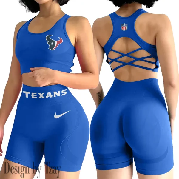 Houston Texans 2-PCS Women's Seamless Yoga Set Sexy Sport Bra High Waist Sports Shorts 2025 SPT2PWSYS045 - Image 6